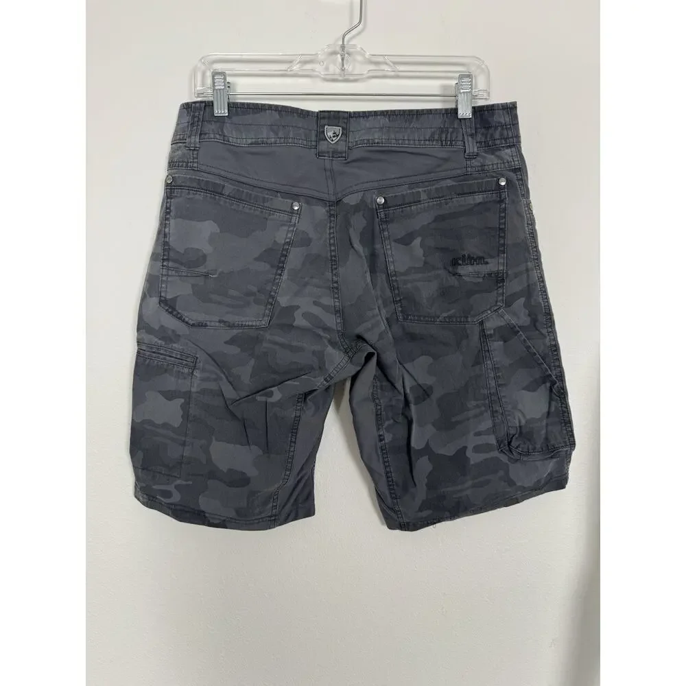 KUHL Silencr Camo Cargo Shorts Men's 32 Gray Black Gusseted Hiking Workwear